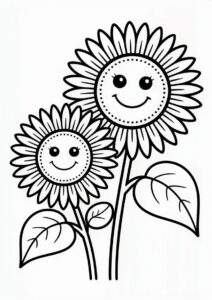 Two Smiling Sunflowers To Color In 5