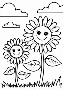 Two Smiling Sunflowers To Color In 6