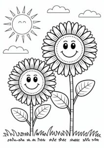 Two Smiling Sunflowers To Color In 8