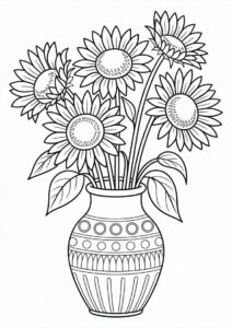 Vase Of Sunflowers For Coloring In 1