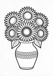 Vase Of Sunflowers For Coloring In 4