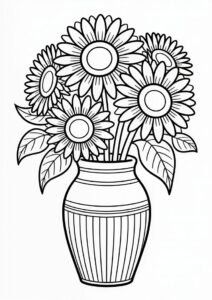 Vase Of Sunflowers For Coloring In 5