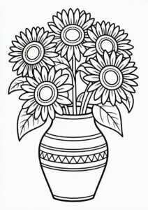 Vase Of Sunflowers For Coloring In 6
