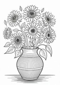 Vase Of Sunflowers For Coloring In 7