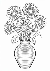 Vase Of Sunflowers For Coloring In 8