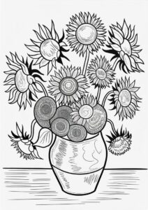 Vincent Van Gogh Sunflowers Coloring Page 1