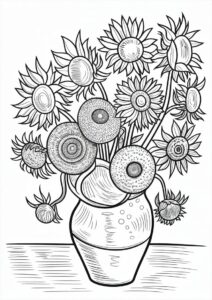Vincent Van Gogh Sunflowers Coloring Page 6